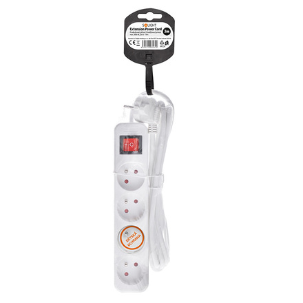 Solight prodlužovací přívod 3m, 4 zásuvky, vypínač, 16A/3680W, PVC, bílý PP32X