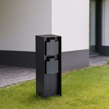 Solight zahradní sloupek IP44, hliník, 2 zásuvky, černý PG12B