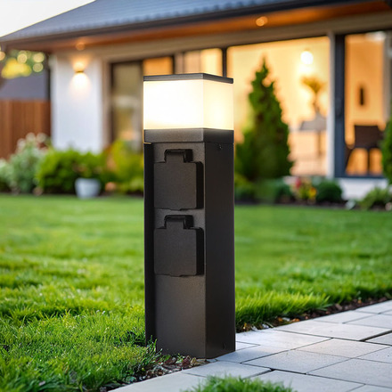 Solight zahradní sloupek IP44 s osvětlením, hliník, 2 zásuvky, černý PG13B