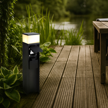 Solight zahradní sloupek IP44 s osvětlením, hliník, 2 zásuvky, černý PG13B