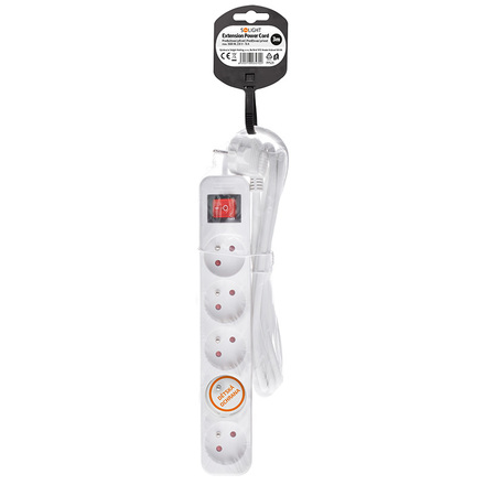 Solight prodlužovací přívod 3m, 5 zásuvek, vypínač, 16A/3680W, PVC, bílý PP52X