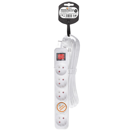 Solight prodlužovací přívod 5m, 5 zásuvek, vypínač, 16A/3680W, PVC, bílý PP53X