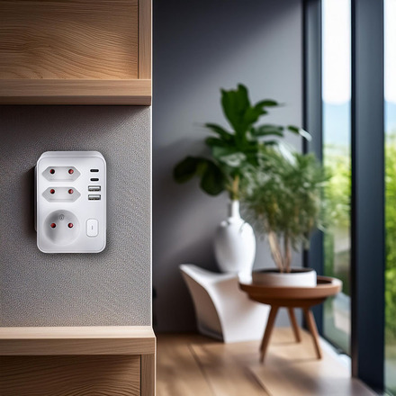 Solight rozbočka 1x 16A + 2x 2,5A, 2xUSB A+C rychlonabíječka 20W PD, bílá, vypínač P109PD20
