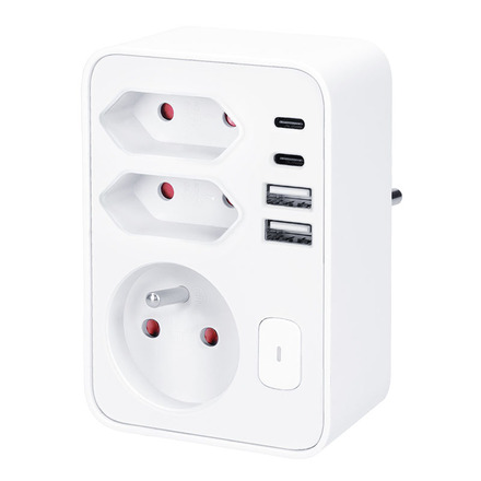 Solight rozbočka 1x 16A + 2x 2,5A, 2xUSB A+C rychlonabíječka 20W PD, bílá, vypínač P109PD20