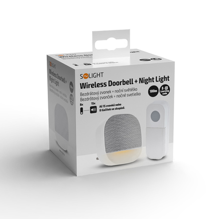 Solight bezdrátový zvonek s nočním světélkem, do zásuvky, 180m, bílý, learning code 1L81