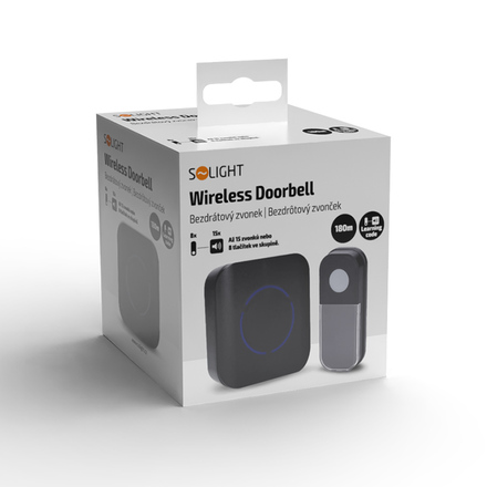 Solight bezdrátový zvonek, do zásuvky, 180m, černý, learning code 1L82B