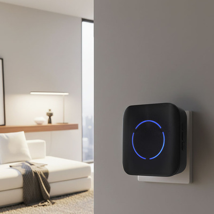 Solight bezdrátový zvonek, do zásuvky, 180m, černý, learning code 1L82B