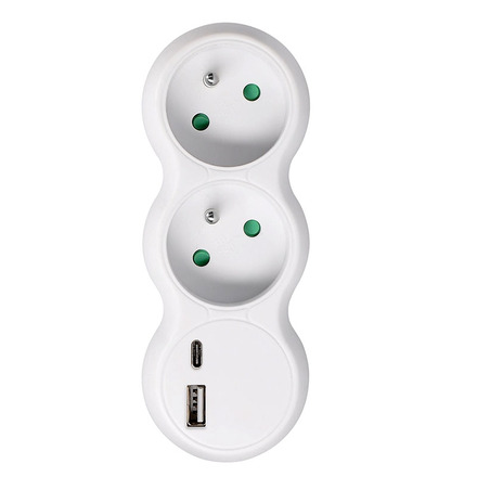 Solight rozbočka s USB A+C rychlonabíječkou 20W PD, 2 x 10A, bílá P100-PD20