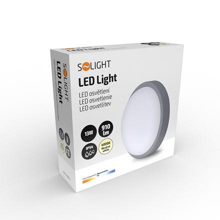 Solight LED venkovní osvětlení kulaté, 13W, 910lm, 4000K, IP54, 17cm, šedá barva WO745-G