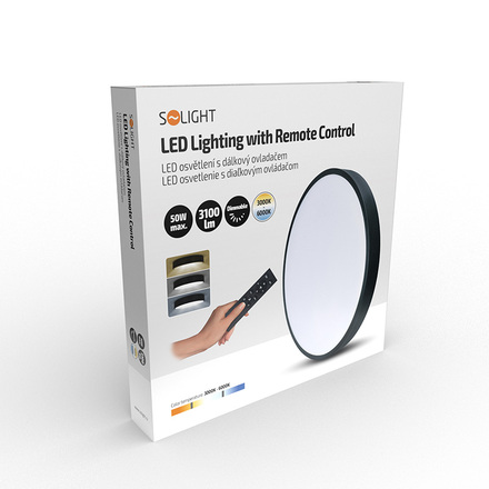 Solight LED osvětlení s dálkový ovladačem LECCE, 50W, 3100lm, 40cm, změna chromatičnosti, stmívatelné, černá WO799-1-B