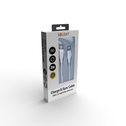 Solight USB-C/Lightning kabel, USB-C konektor - Lightning konektor, silikon, 2m SSC1902-S