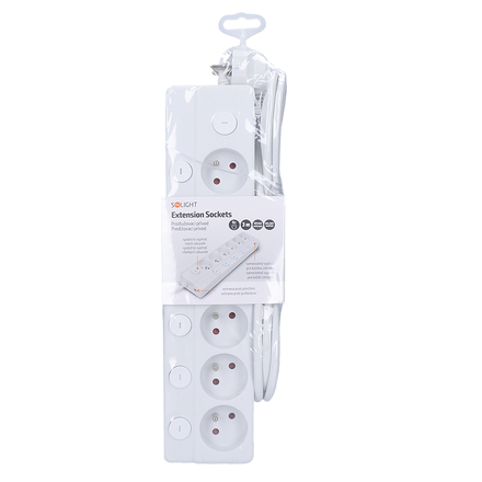 Solight prodlužovací přívod 6 zásuvek, 2m, 3 x 1mm2, bílý, 6+1 vypínač PP160