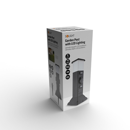 Solight zahradní sloupek IP44 s LED osvětlením, plast, 2 zásuvky, hranol, černý PG05