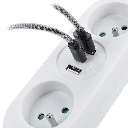 Solight 2z + USB A+C 17W, cestovní prodlužovací přívod 1.5m, bílý PP154C