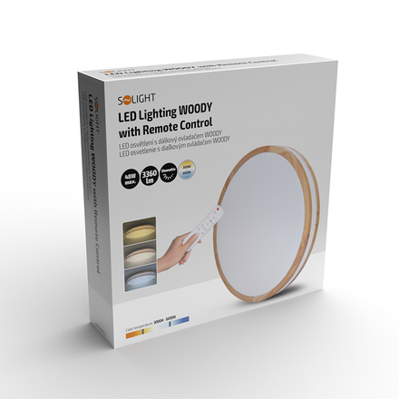 Solight LED osvětlení s dálkovým ovladačem Woody, 48W, 3360lm, 38cm, změna chromatičnosti, stmívatelné WO8007