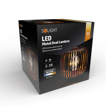 Solight kovová oválná lucerna se žárovkou s micro LED, teplá bílá, měděná, 3xAA, 18cm WO3103