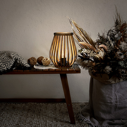 Solight bambusová lucerna s LED žárovkou, teplá bílá, 2x AA, 20cm WO3106