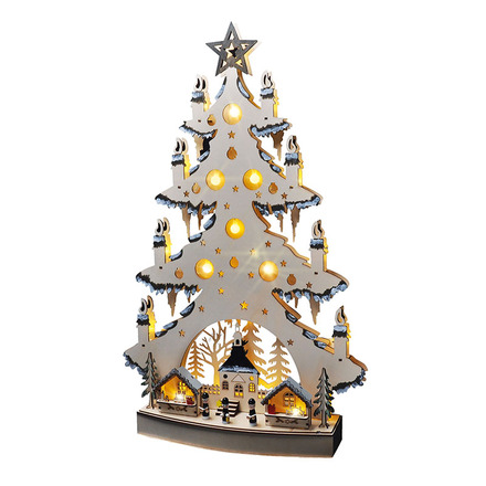 Solight LED dřevěný vánoční stromek s dekoracemi, 23x LED, přírodní barva, 64cm, 2x AA 1V282