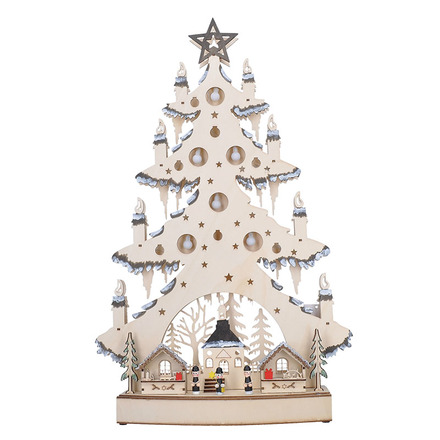 Solight LED dřevěný vánoční stromek s dekoracemi, 23x LED, přírodní barva, 64cm, 2x AA 1V282