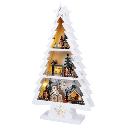 Solight LED dřevěný vánoční stromek s dekoracemi, 13x LED, bílá, 53cm, 2x AA 1V283