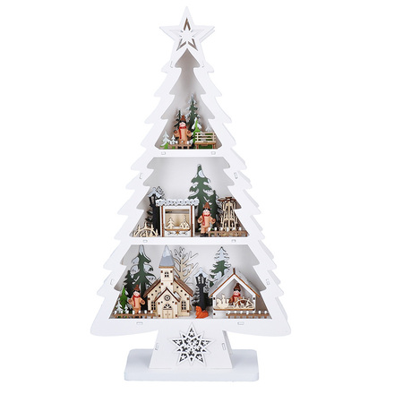 Solight LED dřevěný vánoční stromek s dekoracemi, 13x LED, bílá, 53cm, 2x AA 1V283