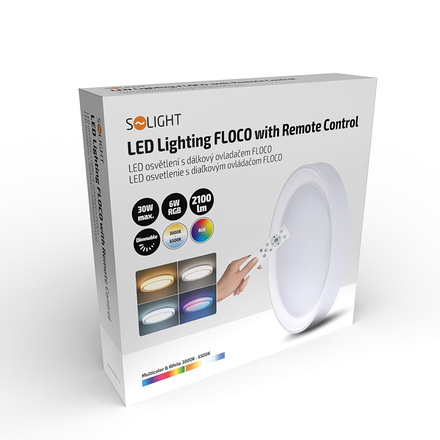 Solight LED osvětlení s dálkovým ovladačem Floco, 30W + 6W RGB, 2100lm, 40cm, změna chromatičnosti, stmívatelné WO8015