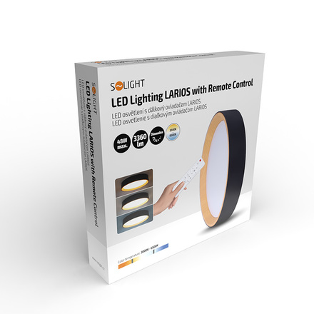 Solight LED osvětlení s dálkovým ovladačem Larios Black, 48W, 3360lm, 39cm, změna chromatičnosti, stmívatelné WO8016