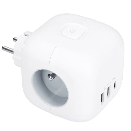 Solight rozbočka kostka, 3x 16A + USB A+C, bílá, vypínač P110C