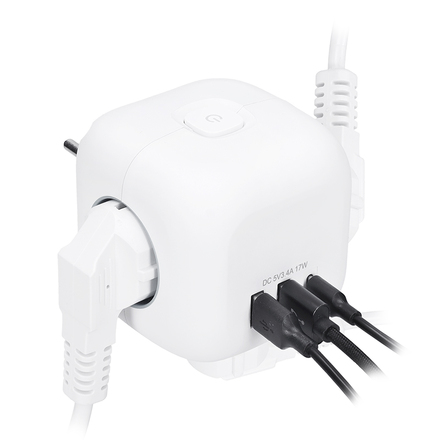 Solight rozbočka kostka, 3x 16A + USB A+C, bílá, vypínač P110C