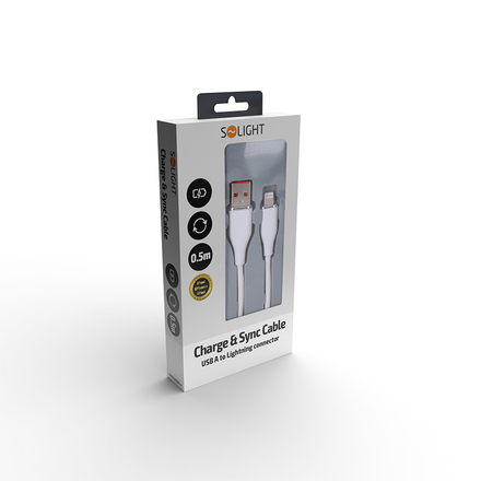 Solight lightning kabel, USB 2.0 A konektor - Lightning konektor, silikon, 0,5m SSC15005-S