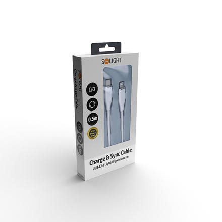 Solight USB-C/Lightning kabel, USB-C konektor - Lightning konektor, silikon, 0,5m SSC19005-S