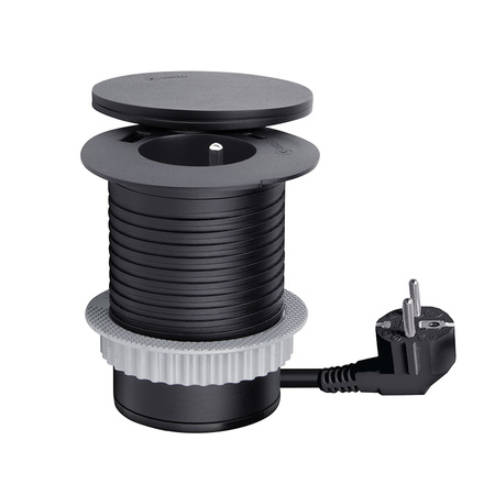 Solight vestavná zásuvka + USB A+C + Wireless 10W, otočné víčko, kabel 2m, černá PP119CWB