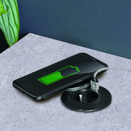 Solight vestavná zásuvka + USB A+C + Wireless 10W, otočné víčko, kabel 2m, černá PP119CWB