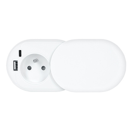 Solight 1z + USB A+C 20W PD vestavná zásuvka s posuvným víčkem, 2m, matná bílá PP124CW-PD20