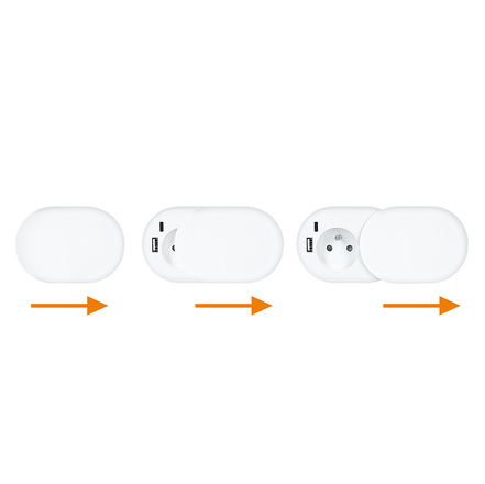 Solight 1z + USB A+C 20W PD vestavná zásuvka s posuvným víčkem, 2m, matná bílá PP124CW-PD20