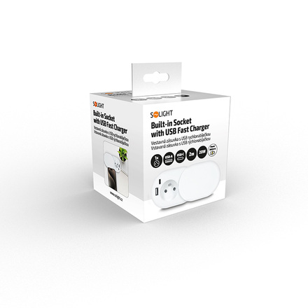 Solight 1z + USB A+C 20W PD vestavná zásuvka s posuvným víčkem, 2m, matná bílá PP124CW-PD20