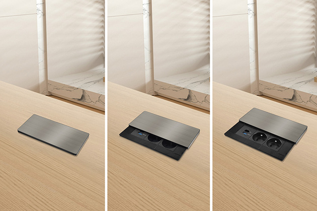 Solight vestavný blok zásuvek s posuvným krytem, 2 zásuvky, USB A+C 20W PD, 2m, stříbrný PP128C-PD20