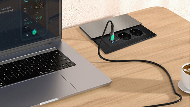 Solight vestavný blok zásuvek s posuvným krytem, 2 zásuvky, USB A+C 20W PD, 2m, stříbrný PP128C-PD20