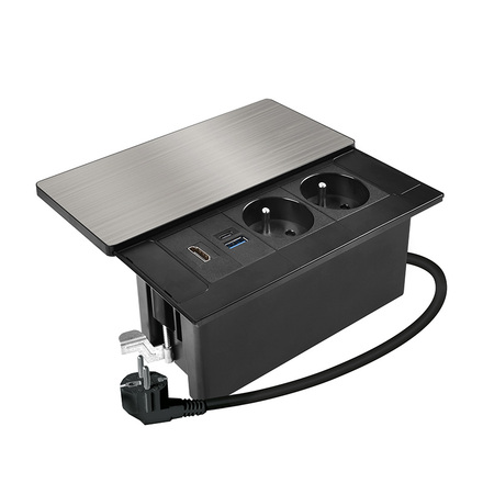 Solight vestavný blok zásuvek s posuvným krytem, 2 zásuvky, HDMI, USB A+C 20W PD, 2m, stříbrný PP128C-PD20-HDMI