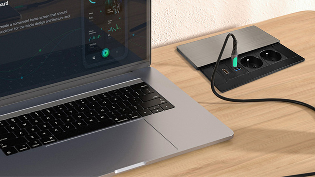 Solight vestavný blok zásuvek s posuvným krytem, 2 zásuvky, HDMI, USB A+C 20W PD, 2m, stříbrný PP128C-PD20-HDMI