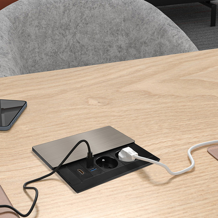 Solight vestavný blok zásuvek s posuvným krytem, 2 zásuvky, HDMI, USB A+C 20W PD, 2m, stříbrný PP128C-PD20-HDMI