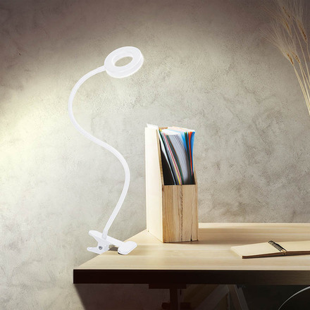 Solight LED stmívatelná stolní lampička s klipem bílá, 300lm, nastavitelná teplota světla, USB WO66-W