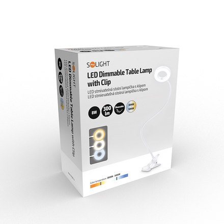 Solight LED stmívatelná stolní lampička s klipem bílá, 300lm, nastavitelná teplota světla, USB WO66-W