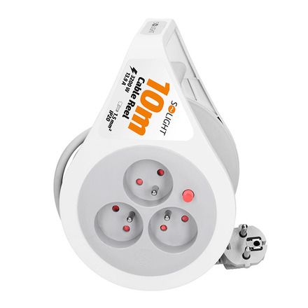 Solight prodlužovací přívod na bubnu 10m, 3 zásuvky, šedý kabel, 3x 1,5mm2 PB25