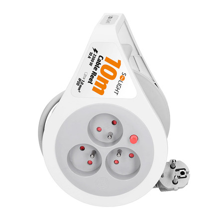 Solight prodlužovací přívod na bubnu 10m, 3 zásuvky, šedý kabel, 3x 1,0mm2 PB25B