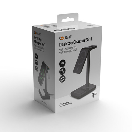 Solight stolní nabíječka 3v1, Qi2, MagSafe kompatibilní SSWC02