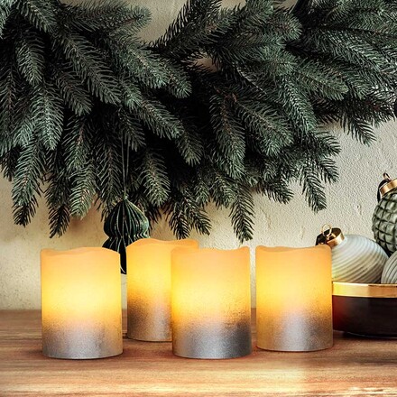 Solight sada LED svíček s časovačem, 4x svíčka, 6,5cm, stříbrná barva, 4xCR2032 součástí 1V284