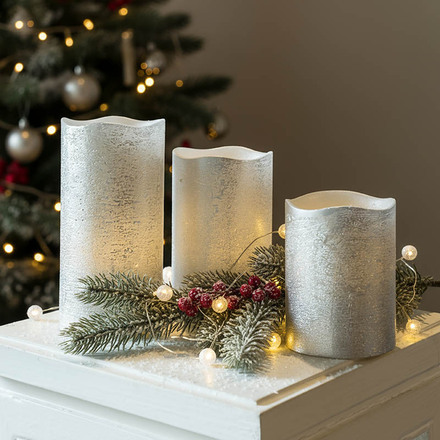 Solight sada LED svíček, 3x svíčka, 10/13/16cm, stříbrná barva, 3x AAA 1V286