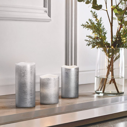 Solight sada LED svíček, 3x svíčka, 10/13/16cm, stříbrná barva, 3x AAA 1V286