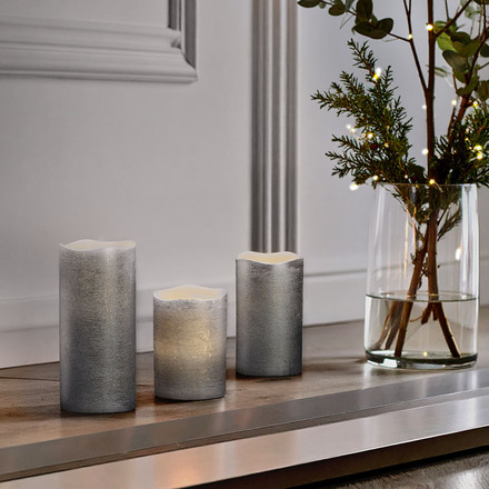 Solight sada LED svíček, 3x svíčka, 10/13/16cm, stříbrná barva, 3x AAA 1V286